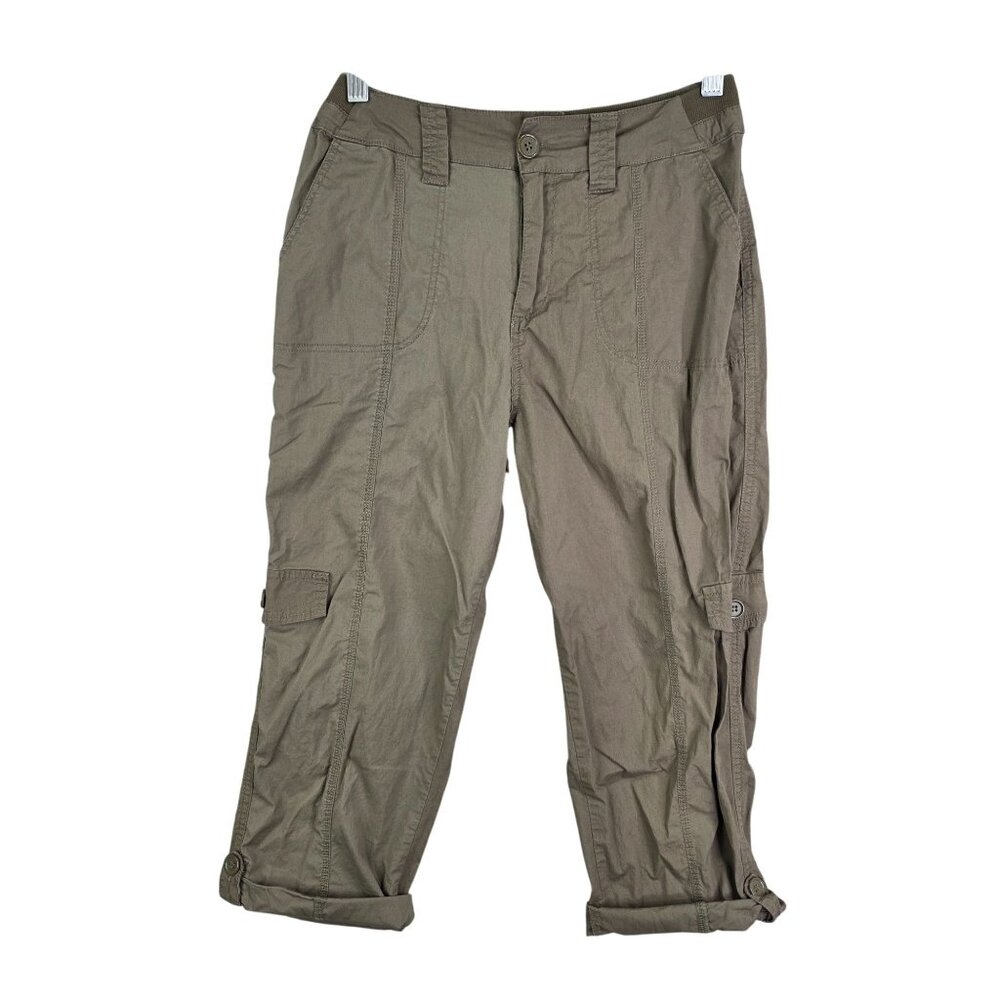 Womens Style Me Olive Green Cargo Pants Roll Up Hem Elastic Waist Polyester S